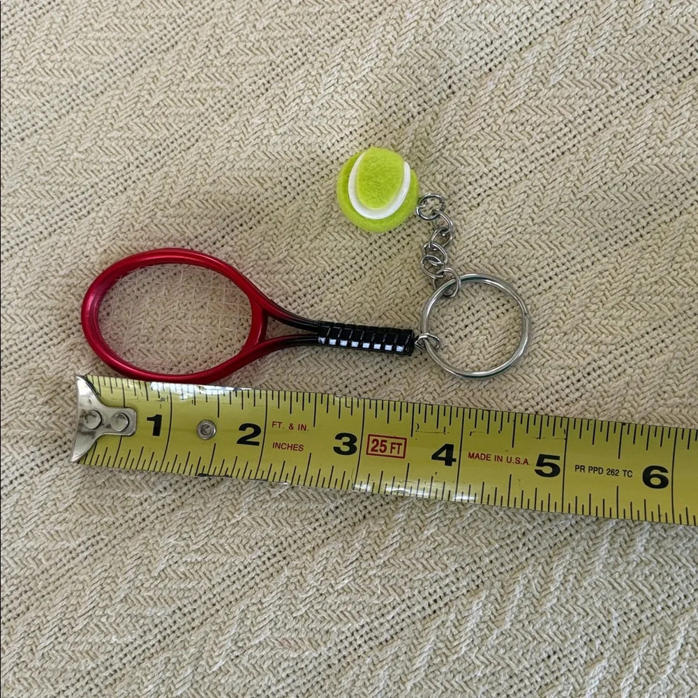 NWT Red Tennis Racket Keychain with Mini Tennis Ball still in packaging